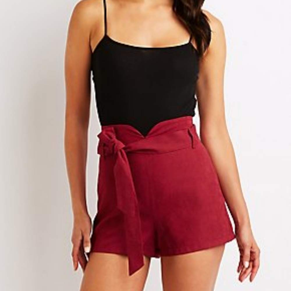 Faux Suede Maroon Charlotte Russe Belted Shorts